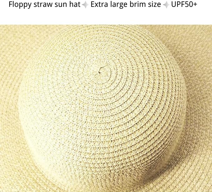 Tinkeep Oversized Beach Straw Hats for Women Extra Large Wide Brim Beach Hat Foldable Roll up Floppy Sun Hat - Image 4